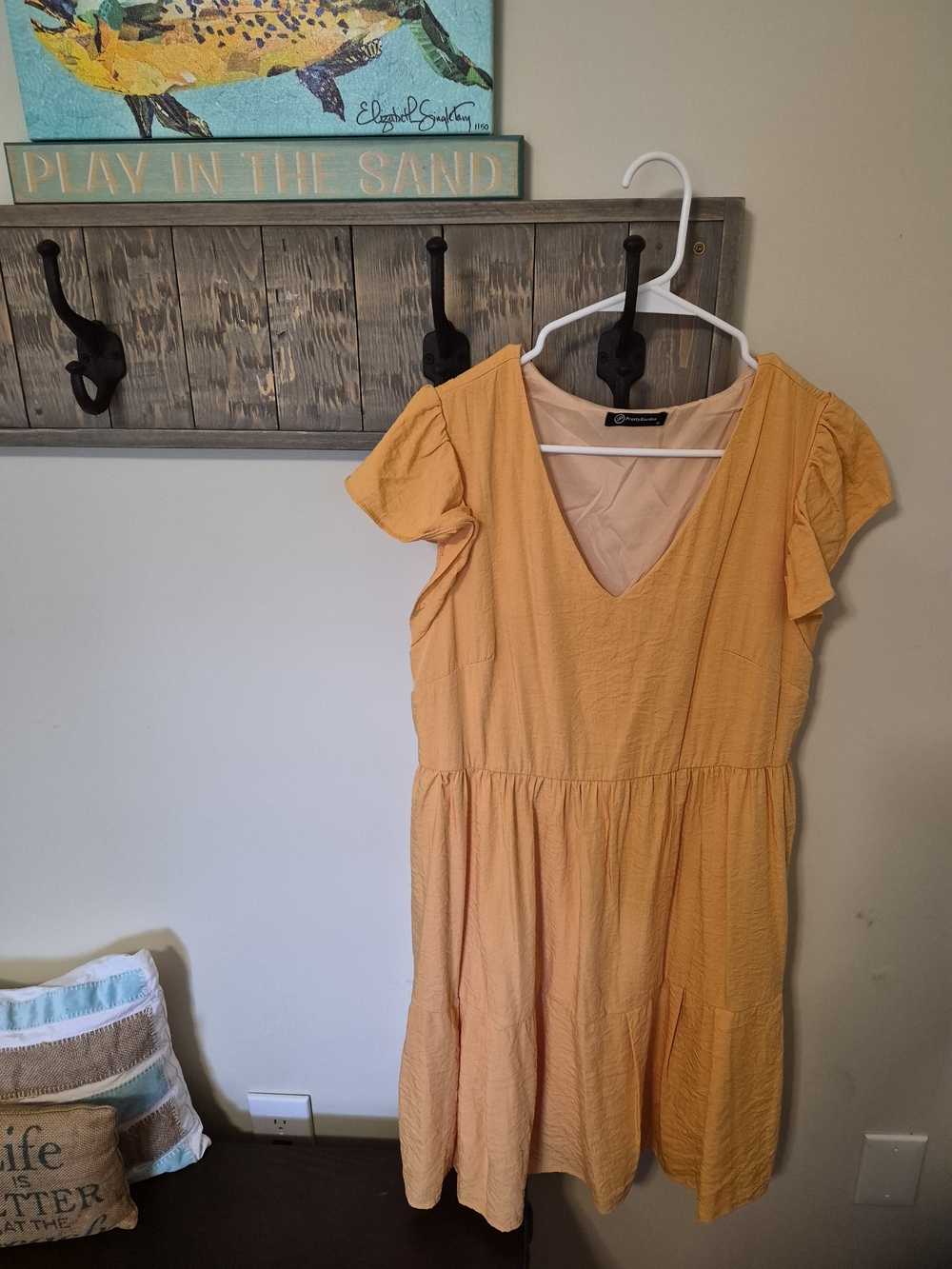 Oramge V-Neck Flutter-Sleeve Midi Dress